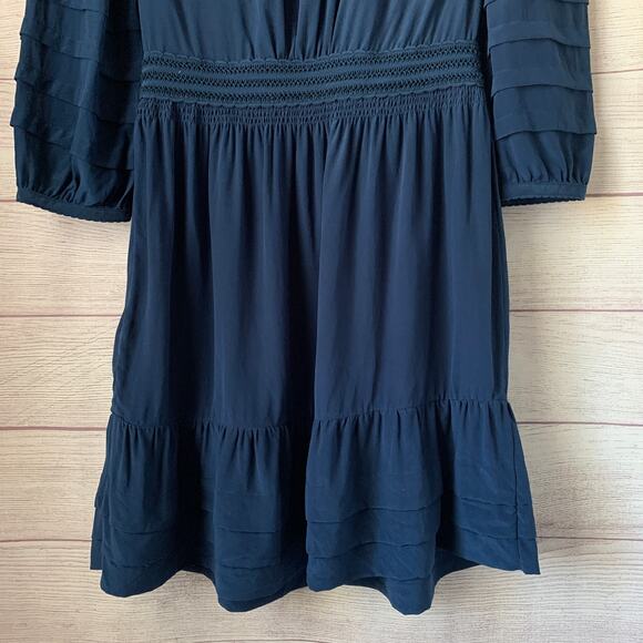 Leifsdottir Blue Dress Gold Beads Tiered Ruffle 3/4 Sleeve Twilight Alice Size 4 - Picture 8 of 16